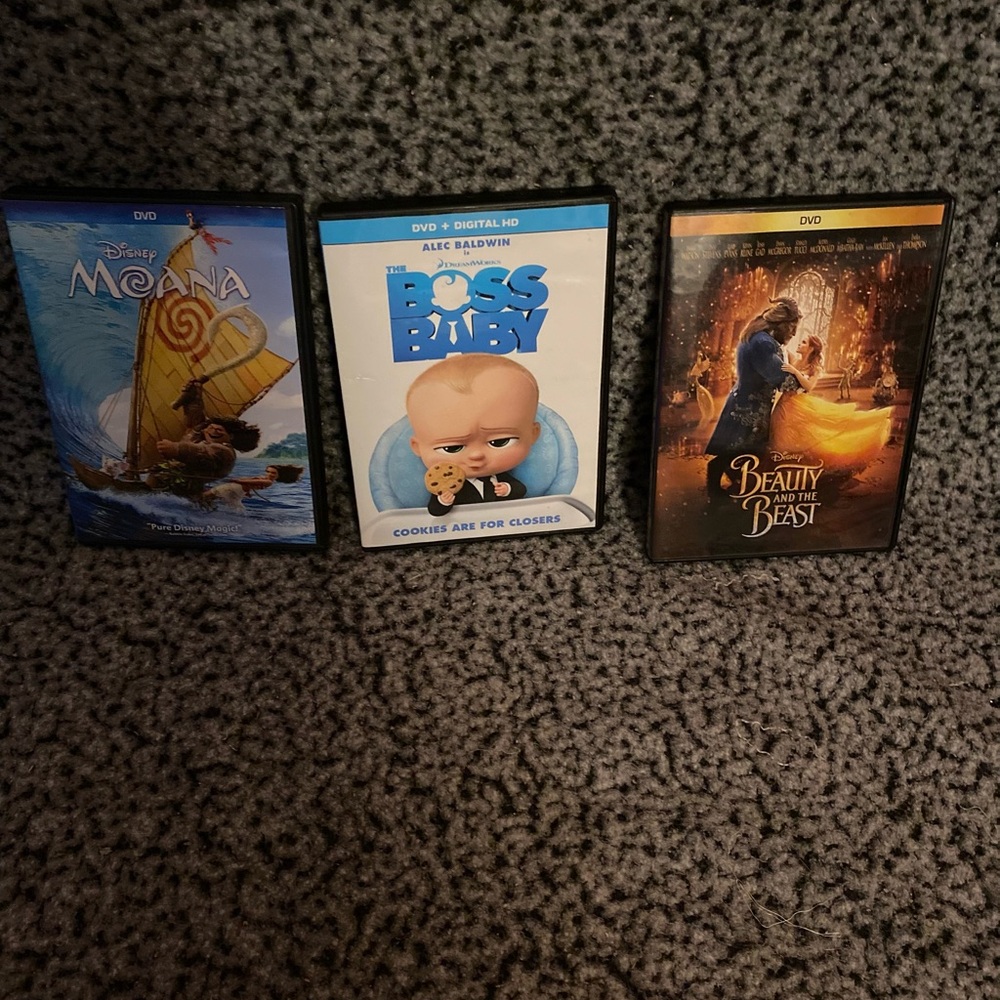 Disney Moana, Boss Baby & Beauty and the Beast DVD Set - Blue, White, Gold